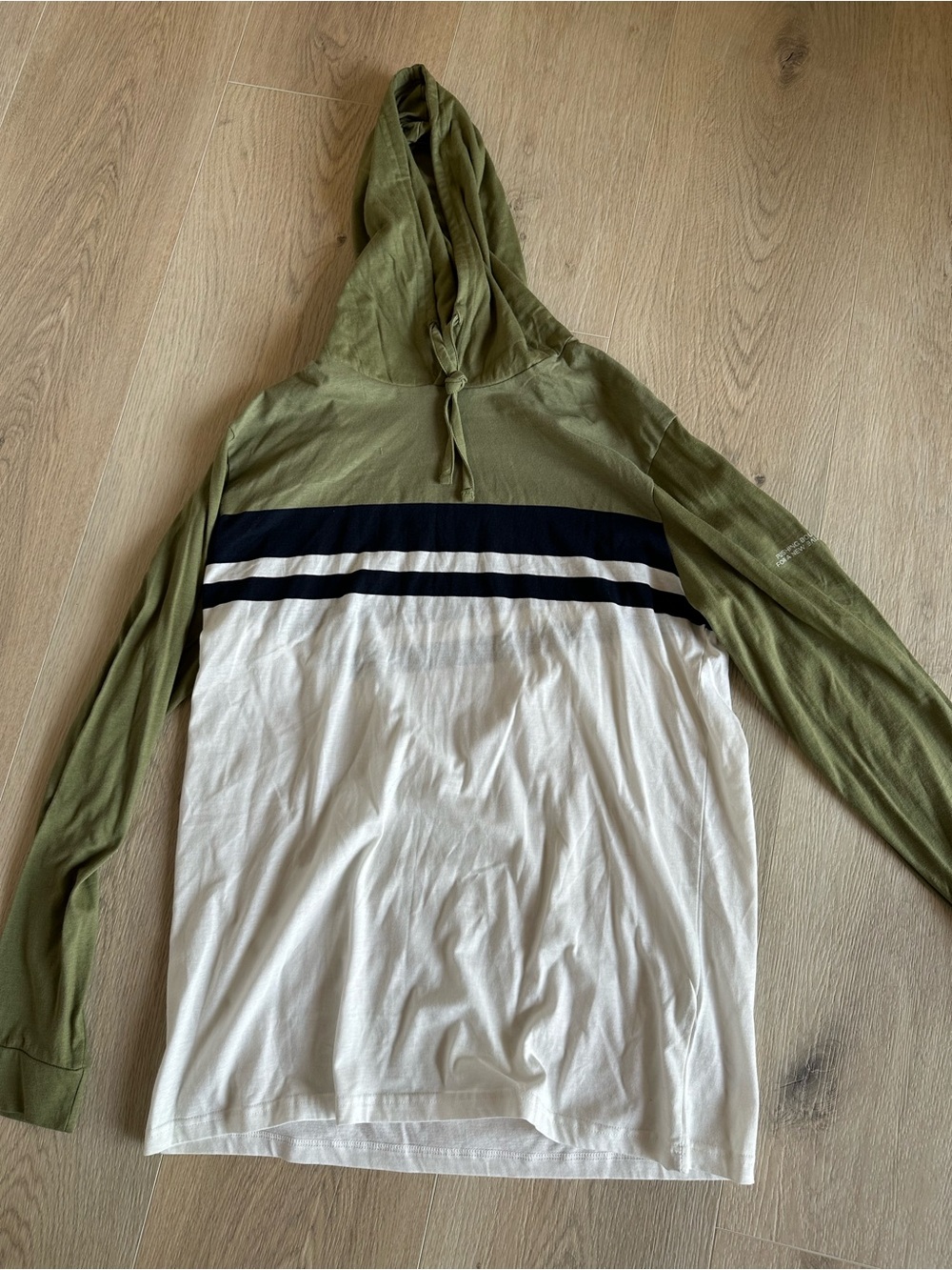 Denim & Flower Olive Green Hooded Top with Blue Trim and Floral Lining